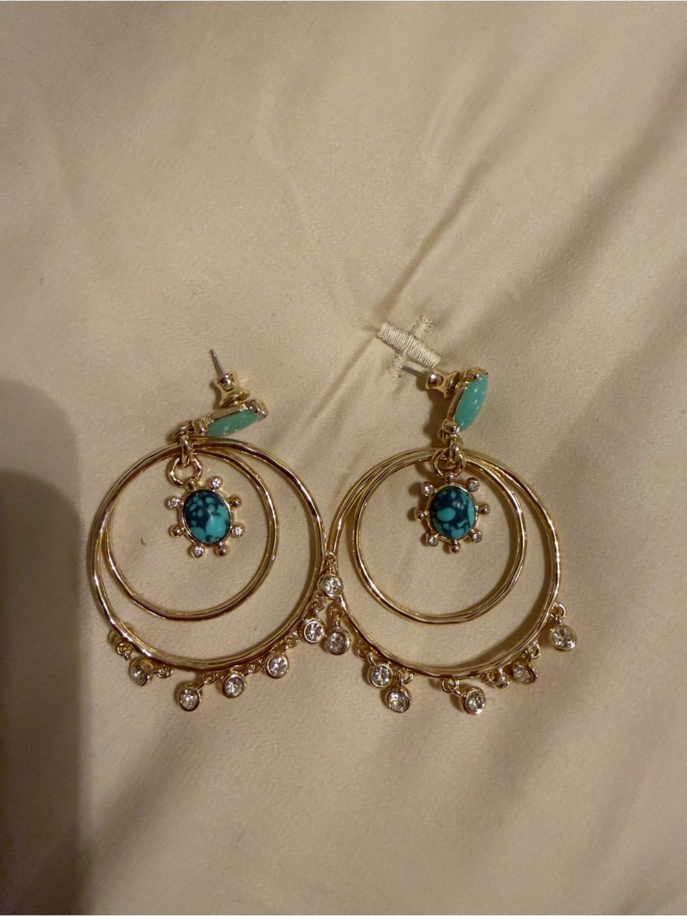 White House Black Market Gold Hoop Earrings with Turquoise Accents
